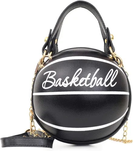 Fozehlad Bolso de hombro en forma de baloncesto para mujer, lindo mini bolso cruzado para niñas, bolso de mensajero de cuero PU redondo monedero