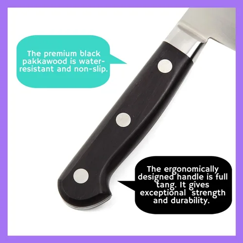 Miniatura 5 de Cuchillo de chef japonés multiusos INOX AUS-8A acero inoxidable mango de madera de Pakkawood negro, Santoku 7 pulgadas (7.087 in)