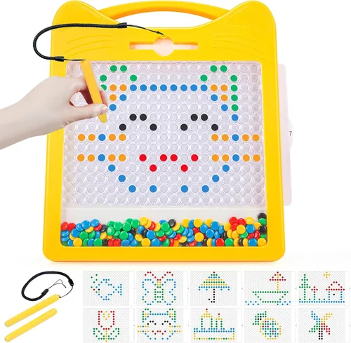 Tablero magnético de dibujo extra grande para niños, tablero de garabatos magnético con 2 bolígrafos, arte de puntos magnéticos, juguete Montessori