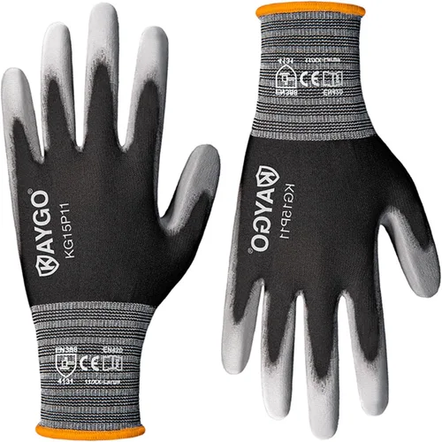 Miniatura 7 de KAYGO KG15P - Guantes de trabajo con revestimiento de poliuretano, nailon Lite, para la seguridad, revestimiento de poliuretano gris, muñeca de Azul
