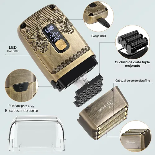 Miniatura 2 de Hatteker Cortapelos Profesional Maquinilla de Afeitar Eléctrica Afeitadoras de Lámina para Hombres Cuerpo Nariz Oreja Kit de Aseo de Cabello