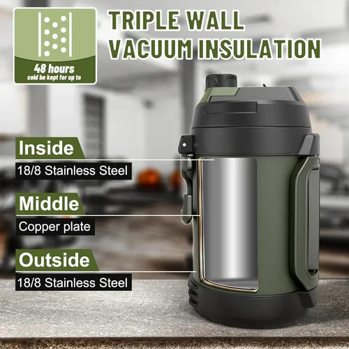 Miniatura 7 de Hydraful - Jarra de galón, botella de agua grande de acero inoxidable con aislamiento al vacío de triple pared de 128 onzas, botella de agua grande
