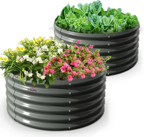 Miniatura 10 de A ANLEOLIFE Paquete de 2 camas de jardín elevadas galvanizadas de 3 pies x 24 pulgadas de alto para exteriores, jardinera redonda de metal
