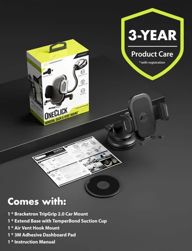 Miniatura 9 de Bracketron TripGrip 2.0 Soporte de coche con rotación de 360° para iPhone, Samsung, GPS, ventosa de vacío ultra fuerte, soporte para Dshboard