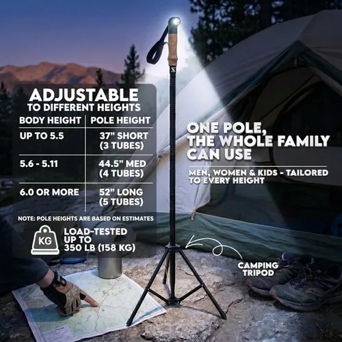 Miniatura 7 de SmartstickX Bastón táctico plegable con luz LED, carga USB, empuñadura de corcho y herramientas de supervivencia – Bastón de aluminio