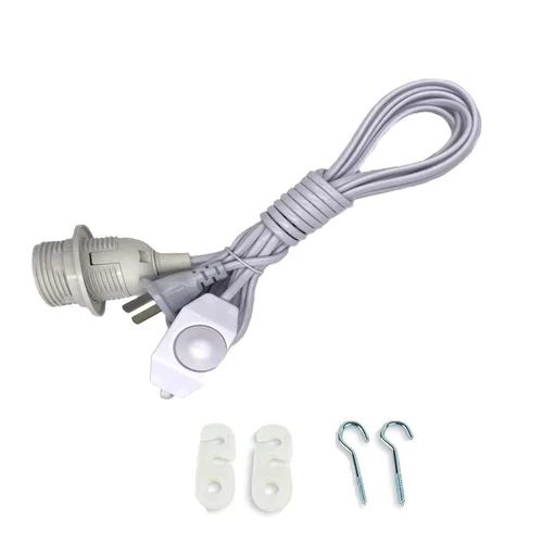 Cable de luz colgante regulable con interruptor de atenuación, kit de cable de lámpara colgante de 15 pies con luz E26/E27Socket Swag con ganchos