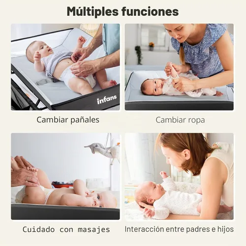 Miniatura 5 de INFANS Mesa Cambiadora para Bebé, Estación de Pañales Plegable Organizador Portátil de Guardería con Cinturón de Seguridad y Grandes Estanterías