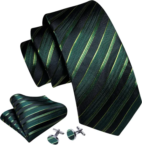 Miniatura 146 de Barry.Wang Juego de corbatas para hombre, corbata de seda a rayas, tejido a cuadros, gemelos formales, negocios, boda