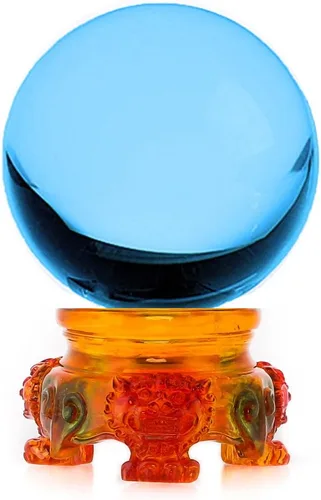 Miniatura 16 de Amlong Crystal bola de cristal de 3 pulgadas (80 milímetros) con base de secoya con diseño de león Morado