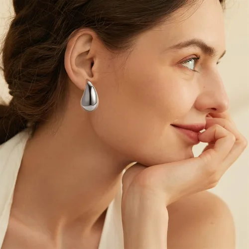 Miniatura 2 de Aretes de lágrima para mujer, aretes de aro de oro para mujer, aretes de plata para mujer, aretes de tuerca de moda