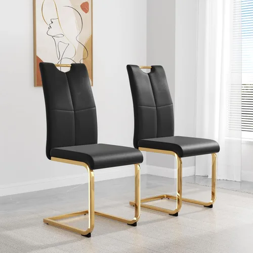 Miniatura 3 de yeag Juego de Sillas de Comedor Modernas de 2 Unidades, Sillas de Cocina y de Sala de Estar con Respaldo Alto, con Patas de Metal Cromado Dorado