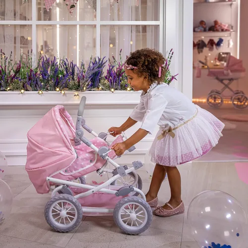 Miniatura 6 de JC Toys Berenguer Boutique Cochecito de bebé plegable de lujo con dosel Cesta de transporte extraíble Rosa A partir de 3 años