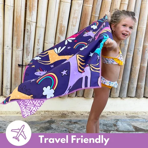 Miniatura 3 de ECCOSOPHY Toallas de playa y bolsa de microfibra para niños de 60 x 30 pulgadas para niñas y niños - Toallas de piscina de secado rápido - Manta