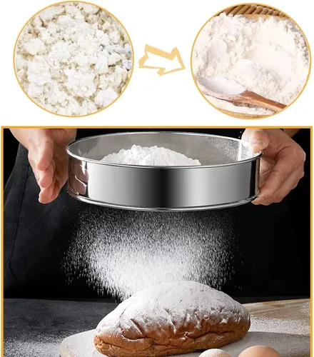 Miniatura 3 de Paquete de 2 tamices de harina, coladores de malla fina de acero inoxidable tamiz de harina, tamiz redondo de malla 60 para hornear pasteles y pan