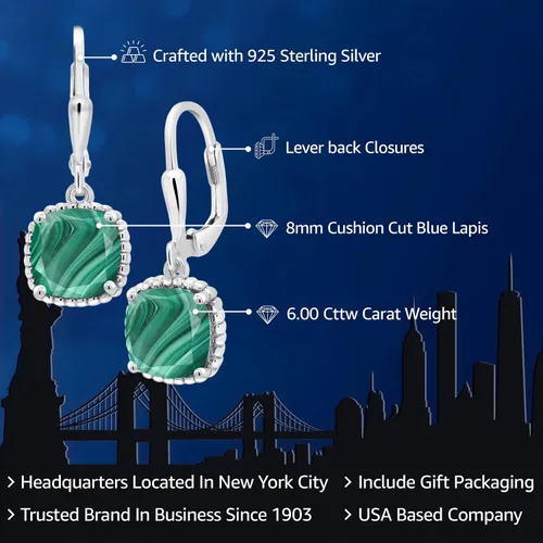 Miniatura 54 de Gem Stone King Aretes colgantes de plata de ley 925 de 0.315 pulgadas para mujer