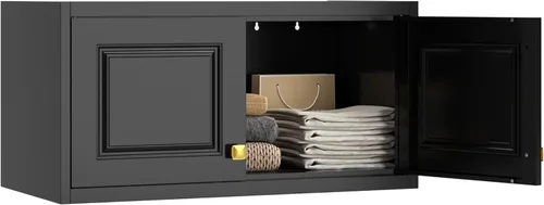 Armario de almacenamiento de metal con puertas, armario pequeño de armario, armario de pared de almacenamiento negro, gabinetes de ropa de 15