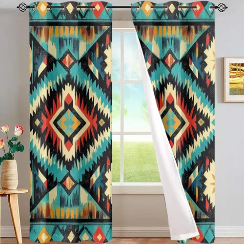 Miniatura 39 de Dreaweet African Tribal Blackout Curtains 63 Inch Long 2 Panels Set Bohemian Ethnic Geometric Grommet Top Thermal Insulated Curtains for Living Room