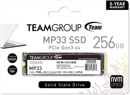Miniatura 5 de TEAMGROUP MP33 256GB con caché SLC 3D NAND TLC NVMe 1.3 PCIe Gen3x4 M.2 2280 SSD interno R/W velocidad de hasta 1600/1000 MB/s para portátil y PC