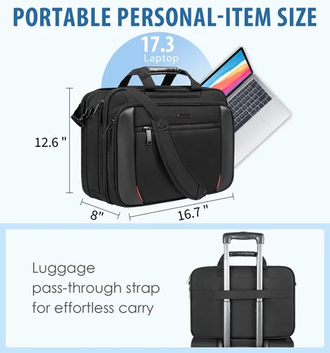 Miniatura 5 de EMPSIGN Maletín para computadora portátil, bolsa de 17.3 pulgadas para computadora portátil, bolsa de mensajero expandible para hombres y mujeres