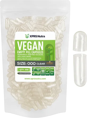 Miniatura 7 de XPRS Nutra Cápsulas vacías de tamaño vegano 000 – 100 cápsulas veganas vacías transparentes – Píldora vegetariana – Relleno de cápsulas vegetales