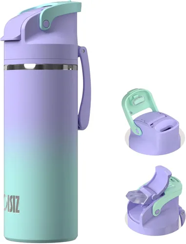 Miniatura 24 de OISIZ Botella de agua aislada de 20 onzas con boquilla 2 en 1 y tapa de popote, cierre de seguridad de un clic, 100% a prueba de fugas, mantiene