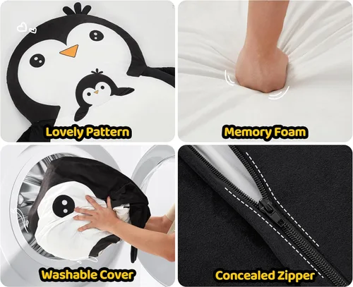 Miniatura 5 de Hobestluk Puf - Cojín de suelo para puf, puf para adultos, tumbona para sala de estar, dormitorio o sala de juegos (negro, mediano, pingüino)