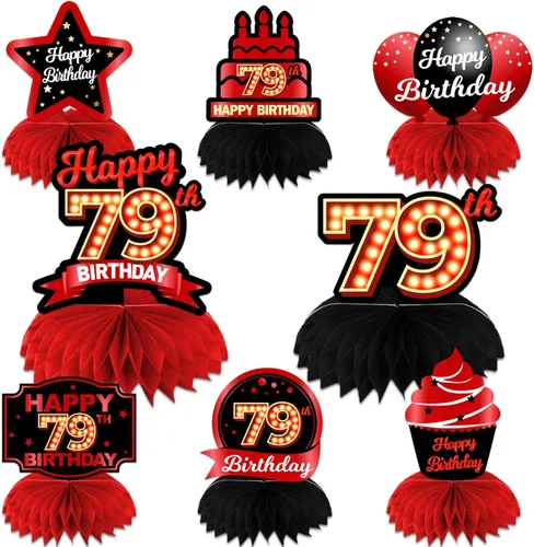Miniatura 79 de Feliz Cumpleaños 15 Centros de Mesa de Panal Rojo y Negro Globos Decoración Temática de Mesa Decoraciones de Mesa Adornos de Mesa para Niñas Mujeres