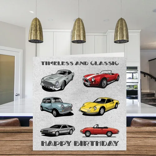 Miniatura 3 de Tarjetas de cumpleaños vintage para él, autos atemporales y clásicos, tarjeta de feliz cumpleaños para papá, marido, tío abuelo de parte de hijo
