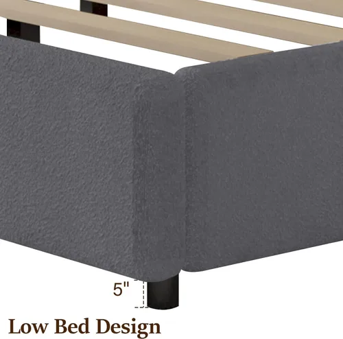 Miniatura 5 de REVOMINCA Base de cama de tamaño matrimonial, marco de cama tapizado Boucle con cabecero, estilo moderno, cama de plataforma suave con cabecera Gris