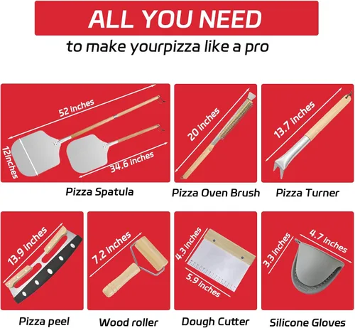 Miniatura 2 de Kit de accesorios para horno de pizza de 7 piezas, juego de herramientas para hacer pizza de primera calidad para hornos domésticos y exteriores