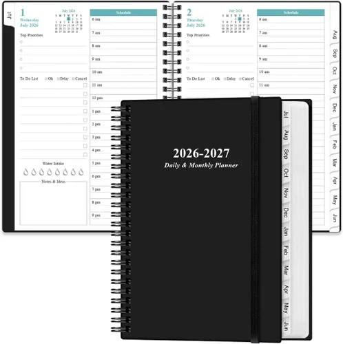 Agenda diaria y mensual 2026-2027, una página por día, agenda diaria de julio de 2026 a junio de 2027, agenda 2026-2027 con 12 pestañas mensuales,