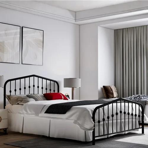 Miniatura 2 de AMBEE21 Golden Gate - Base de cama de metal con cabecera y estribo de hierro forjado victoriano antiguo (negro, matrimonial, Washington)