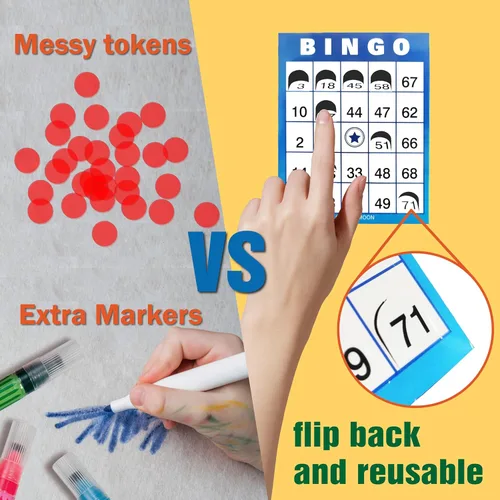 Miniatura 2 de 200 Tarjetas de Juego de Bingo Reutilizables y Portátiles con Ventana en Colores Vibrantes Sin Necesitar Fichas (Versión 1-75)