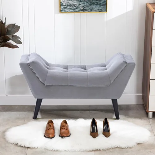 Miniatura 12 de Alunaune Banco otomano de terciopelo para dormitorio, banco de entrada tapizado, reposapiés otomano con patas de madera, 2 plazas, color gris oscuro