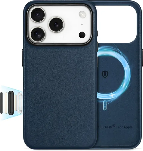 Miniatura 23 de SHIELDON Funda de cuero genuino para iPhone 17 Pro Max de 6.9 pulgadas 2025, [botón de la cámara actualizado], compatible con Magsafe, carga Azul