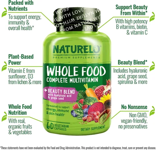 Miniatura 6 de NATURELO Whole Food Beauty Multivitamínico, 60 unidades de péptido de colágeno en polvo, 45 porciones