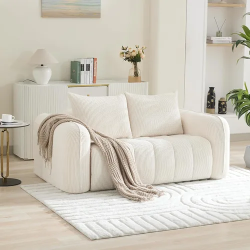 Miniatura 13 de Sofá Loveseat Sin Armazón de 66'', Sofá de 2 Plazas con Asientos Profundos Acolchados con Reposabrazos Redondeados, Sofá Nube de Pana Tapizado