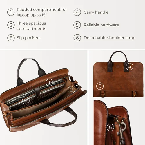 Miniatura 6 de Time Resistance Maletín de cuero para portátil maletín de acoplamiento bolsa de mensajero para hombres y mujeres