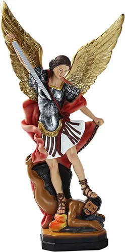 QIANLING Estatua de San Miguel de 12.2 pulgadas, estatuas de Arcángel Miguel, estatua de Arcángel de San Miguel, Arcángel derrotado a Lucifer Rojo
