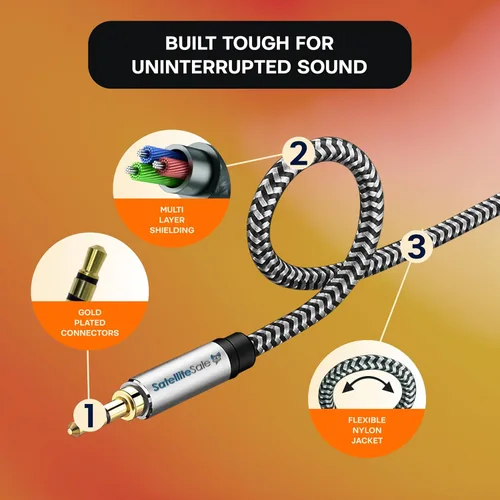 Miniatura 4 de SatelliteSale Conector de audio auxiliar de 0.138 in macho a macho, cable auxiliar estéreo digital, cable universal, cable de nailon negro/blanco, 3