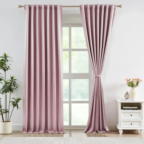 Miniatura 10 de Bujasso Cortinas de jacquard negras con bolsillo para barra, pestaña trasera y lazos de lujo, cortinas aisladas térmicamente para oscurecer