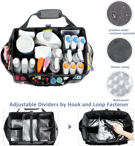 Miniatura 2 de Carrito de limpieza profesional XL para proveedores de limpieza, bolsa de limpieza portátil de 17 pulgadas para amas de casa, organizador de Gris