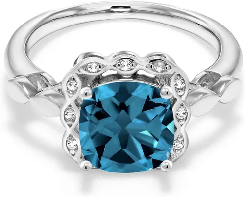 Miniatura 4 de Gem Stone King Anillo de compromiso de plata de ley 925 de 0.315 in con piedra natal y zafiro blanco creado Anillo de compromiso de boda