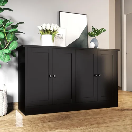 Miniatura 3 de holzart Armario de almacenamiento de buffet negro con 4 puertas, gabinete de barra de café de 49 pulgadas de ancho, aparador de buffet de cocina