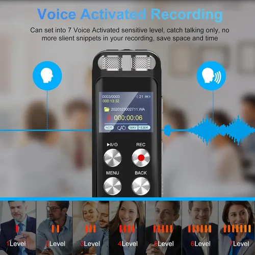 Miniatura 5 de Grabadora de voz digital de 72 GB: Grabadoras activadas por voz con reproducción, dispositivo de grabación de audio para conferencias y reuniones