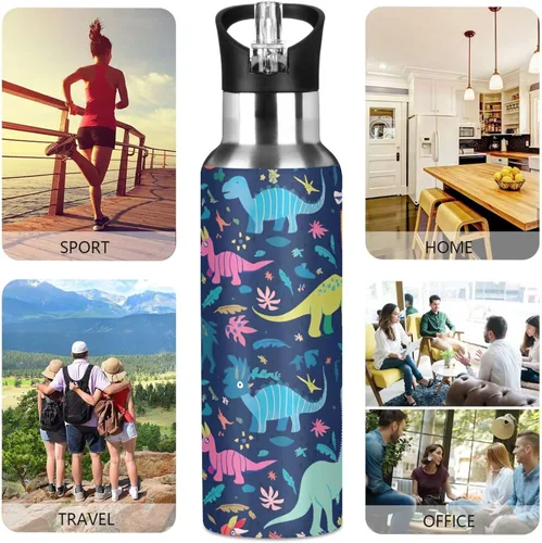 Miniatura 5 de Dinosaurs Tropical Navy Blue Insulated Stainless Steel Water Bottle with Straw 32 Oz, BPA-Free Sport Water Bottle Insulated Leakproof Water Bottles