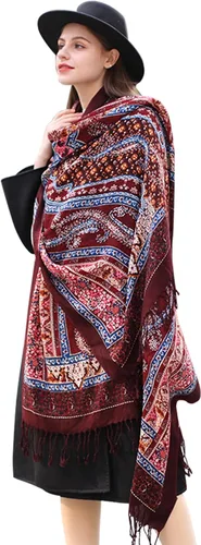 Miniatura 7 de DANA XU Manta de pashmina extragrande 100% de lana merina, bufanda de viaje, bufanda de cachemira para mujer, otoño e invierno, chal de gran
