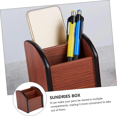 Miniatura 9 de STOBOK Soporte para bolígrafo de madera para escritorio, caja de bolígrafos de madera, organizador de escritorio multiusos, soporte de lápiz