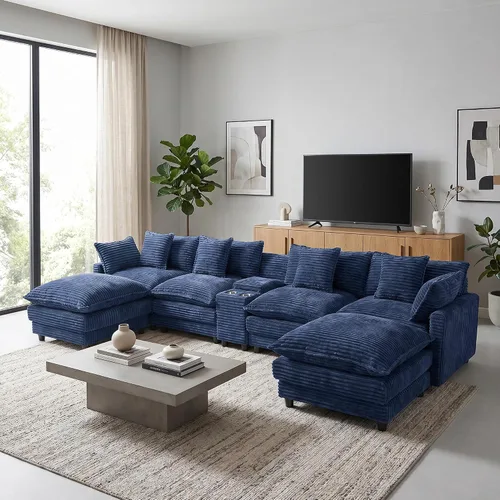 Miniatura 29 de Sofá modular de gran tamaño de 145 pulgadas, sofá de nube en forma de U, moderno juego de sofá de 6 asientos para sala de estar, cómodo asiento Gris