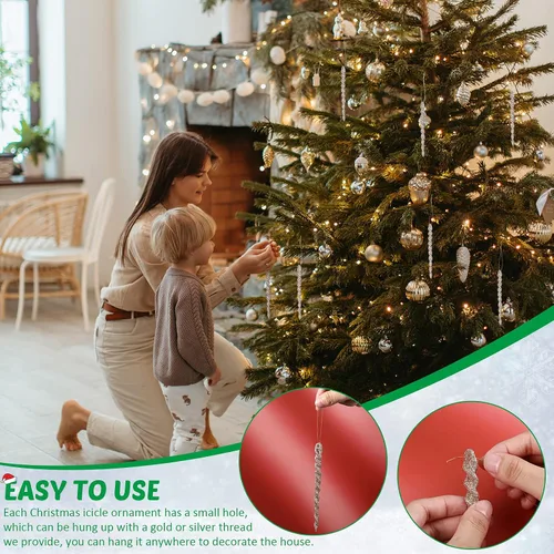 Miniatura 3 de 60 piezas de adornos de carámbano torcido, decoración de árbol de Navidad, tiras en espiral con purpurina para colgar en Navidad, fiestas, Champán
